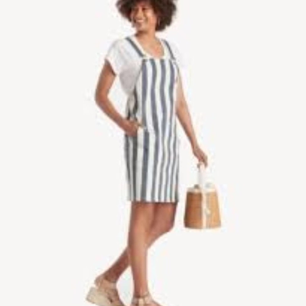Vince Camuto Womens Denim Striped Overall Dress